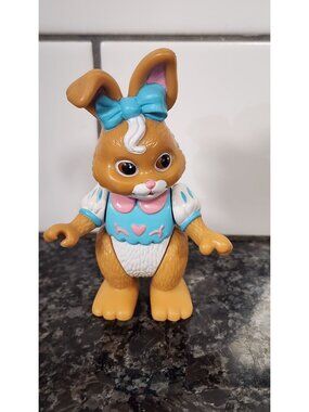 1996 FISHER PRICE HIDEAWAY HOLLOW BUNNY FIGURE EASTER MOM GIRL BLUE bow  PINK